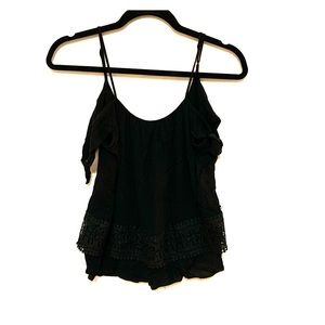 Francesca’s Black Off-Shoulder Tie Shirt | S